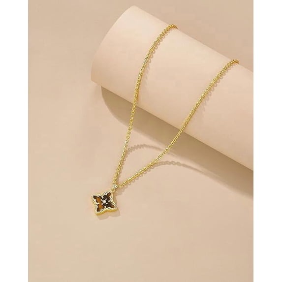 SNGIA 18K Gold Plated Clover Pendant Necklace for Women, Adjustable Chain,Tiger Eye