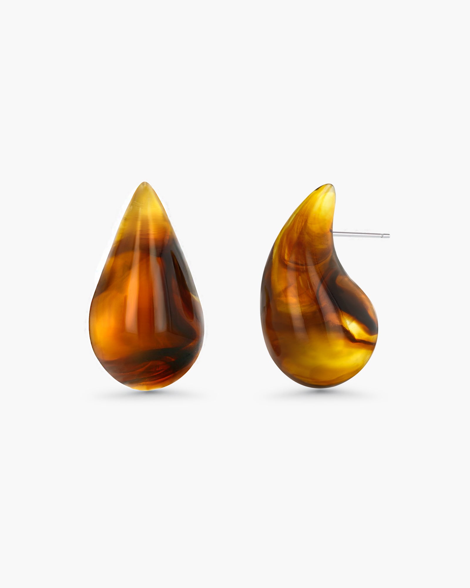 Brown Resin Swirl Teardrop Stud Earrings