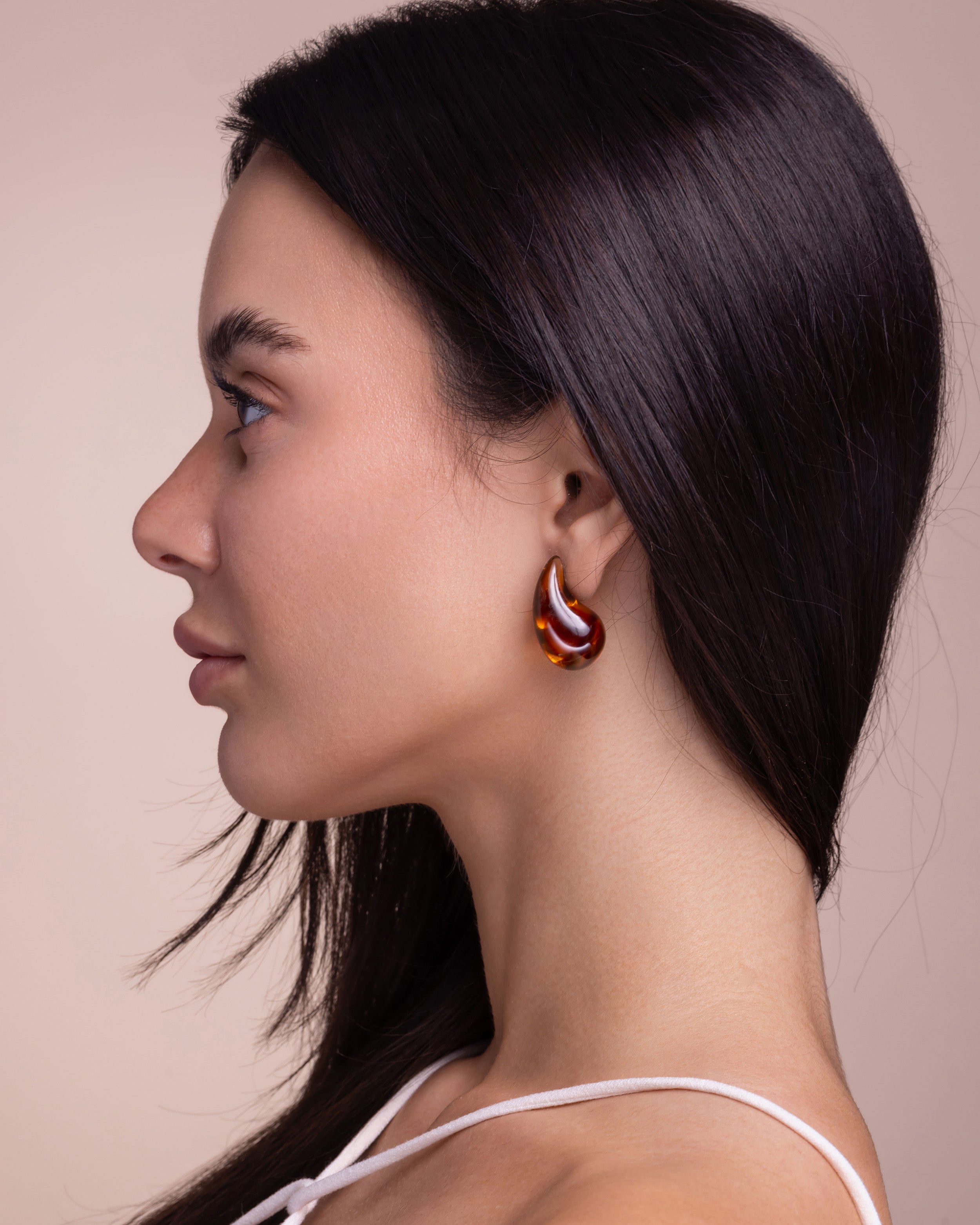 Brown Resin Swirl Teardrop Stud Earrings