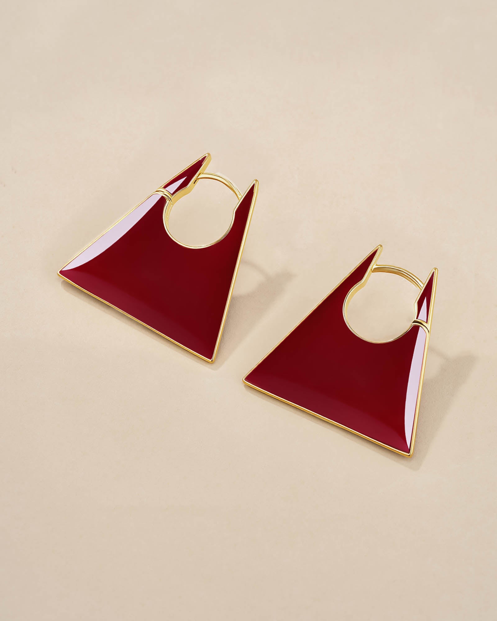 Geometric Trapezoid Dangle Earrings - Maroon
