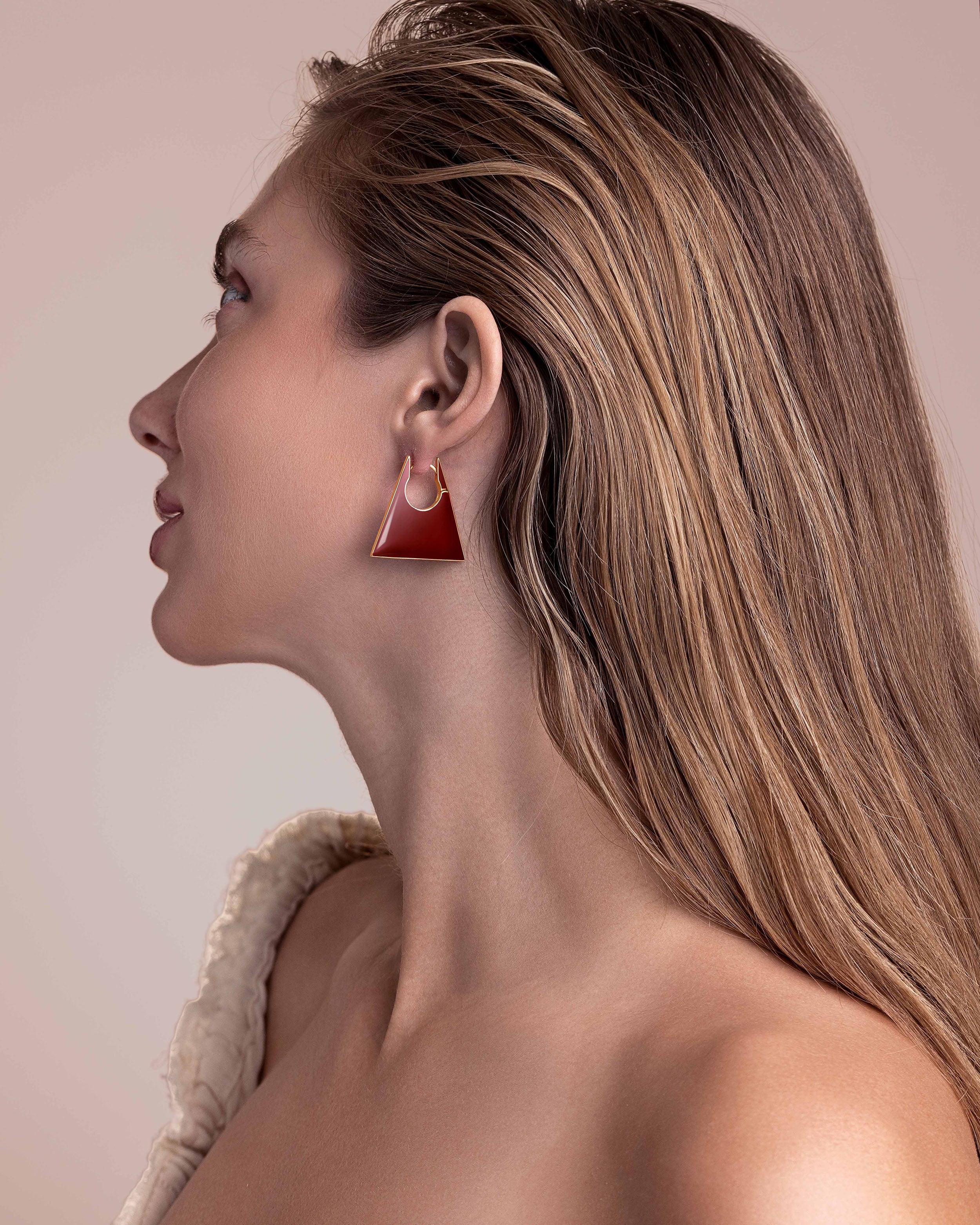 Geometric Trapezoid Dangle Earrings - Maroon