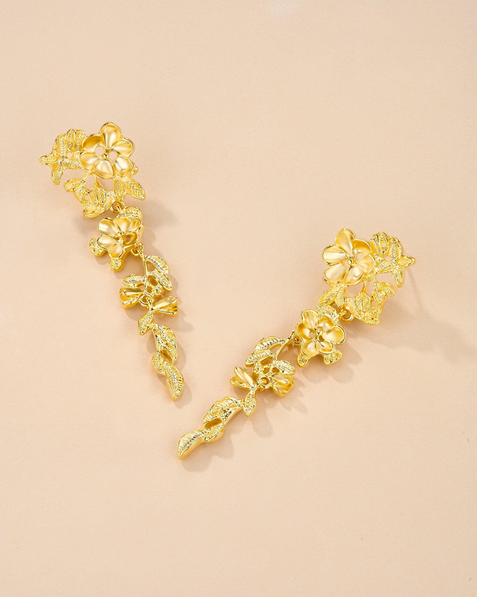 Gold Statement Flower Dangle Earrings