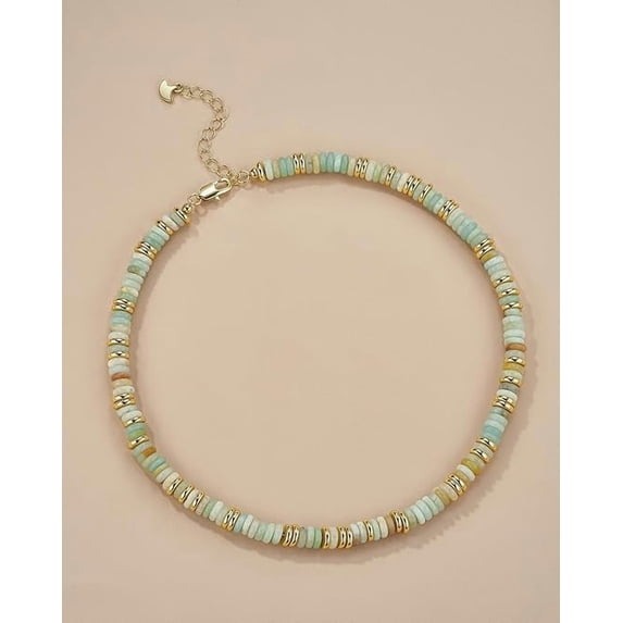 SNGIA 18K Gold Plated Natural Stone Beaded Choker Necklace for Women, Adjustable Mist