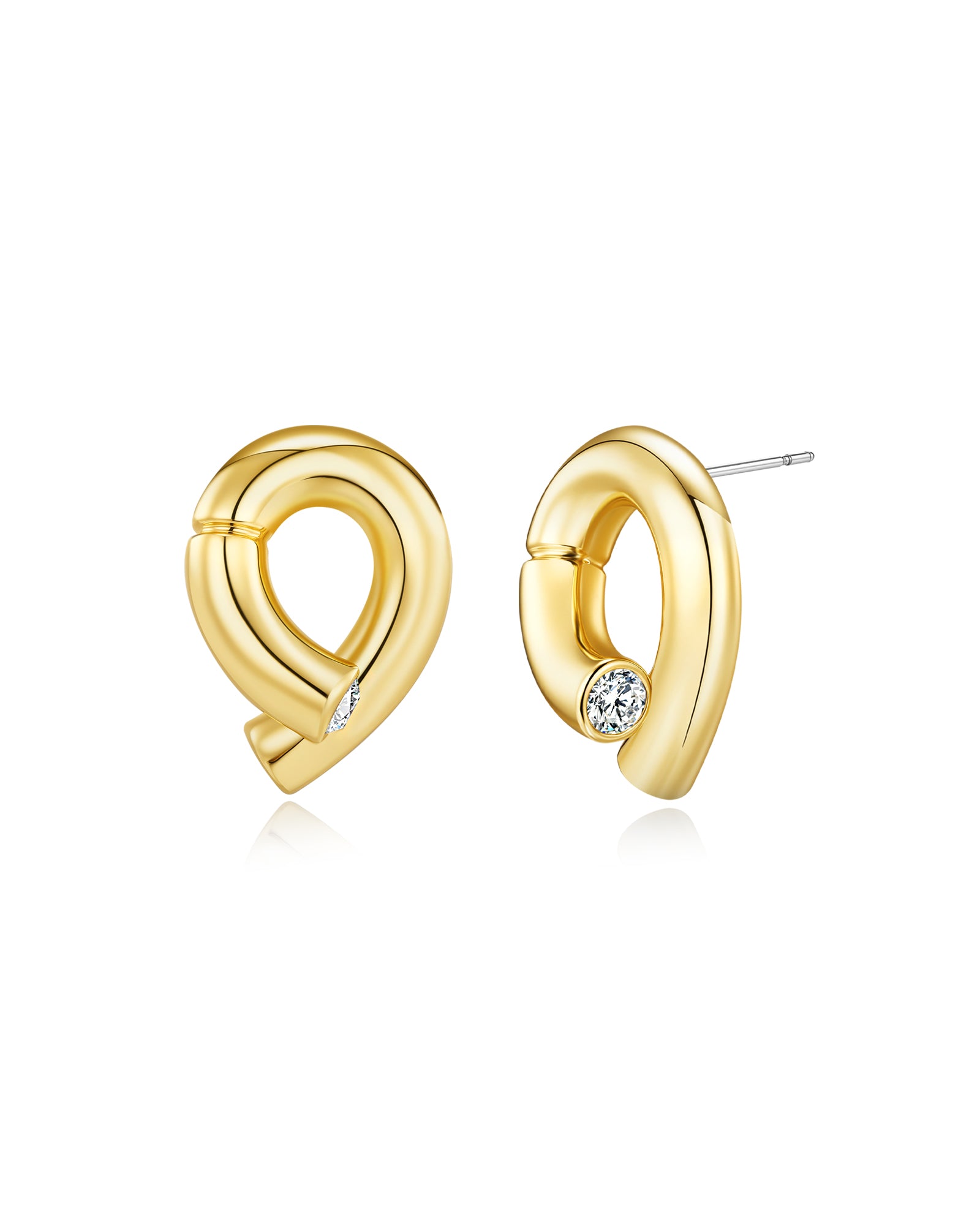 Gold Knot Loop Earrings with Cubic Zirconia - Stud