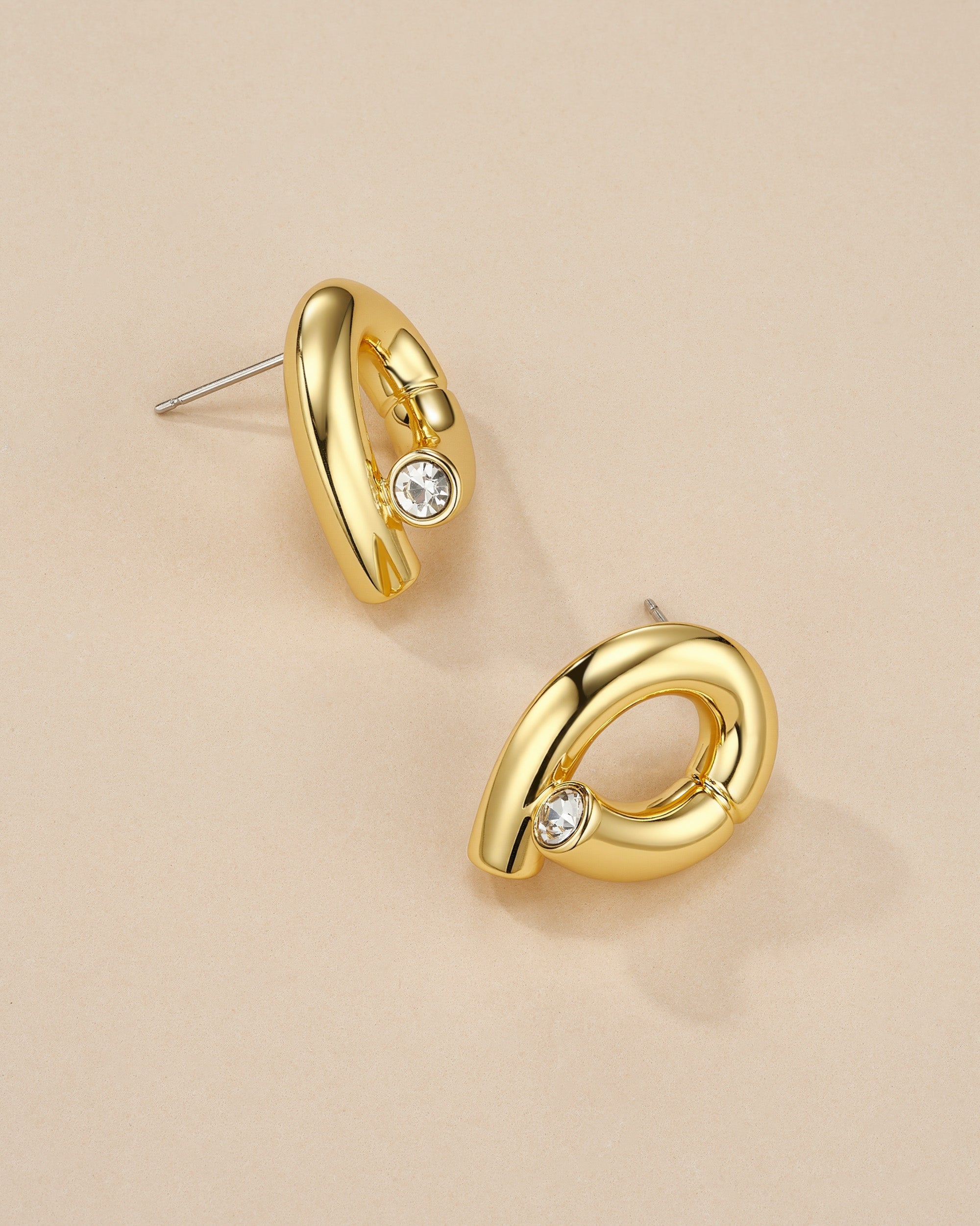 Knot Loop Hoop Earrings In Gold Tone With Clear CZ Accent