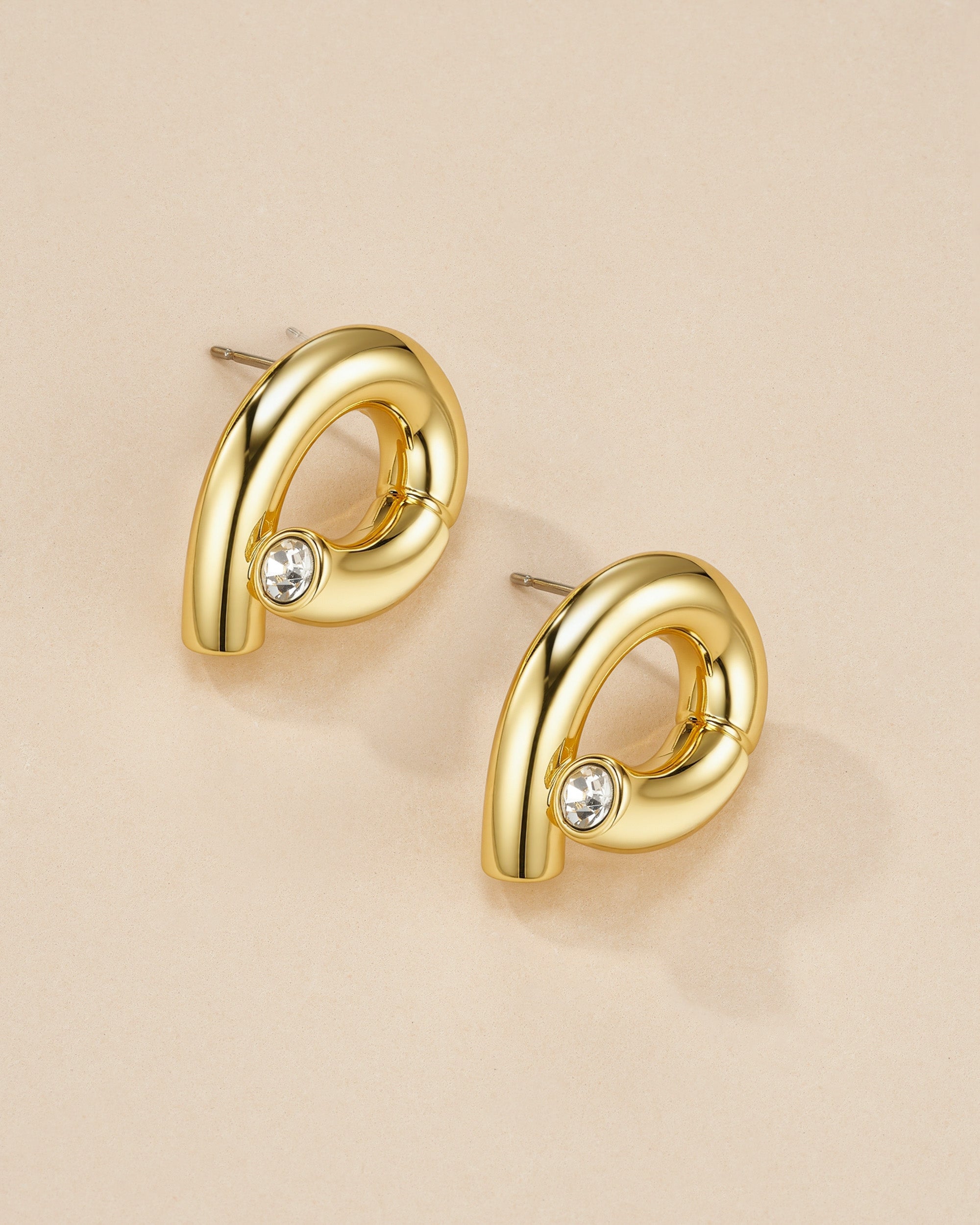 Knot Loop Hoop Earrings In Gold Tone With Clear CZ Accent