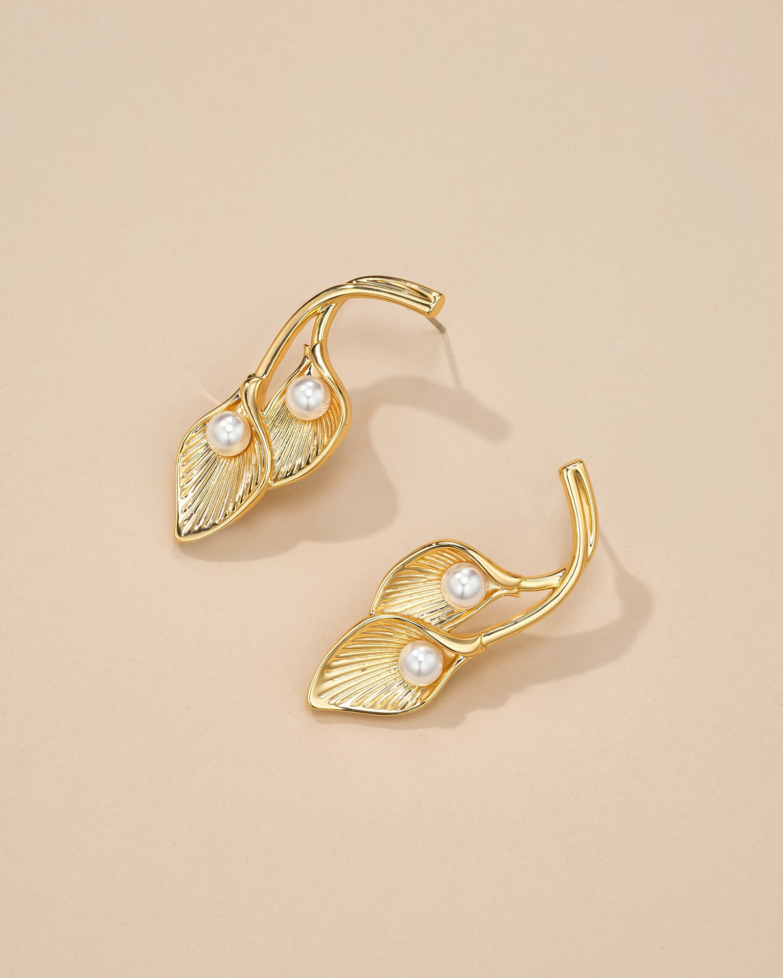 Calla Lily Drop Earrings With Baroque Pearl Style Accent