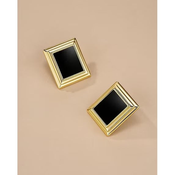 SNGIA 18K Gold Plated Black Square Statement Dangle Stud Earrings for Women