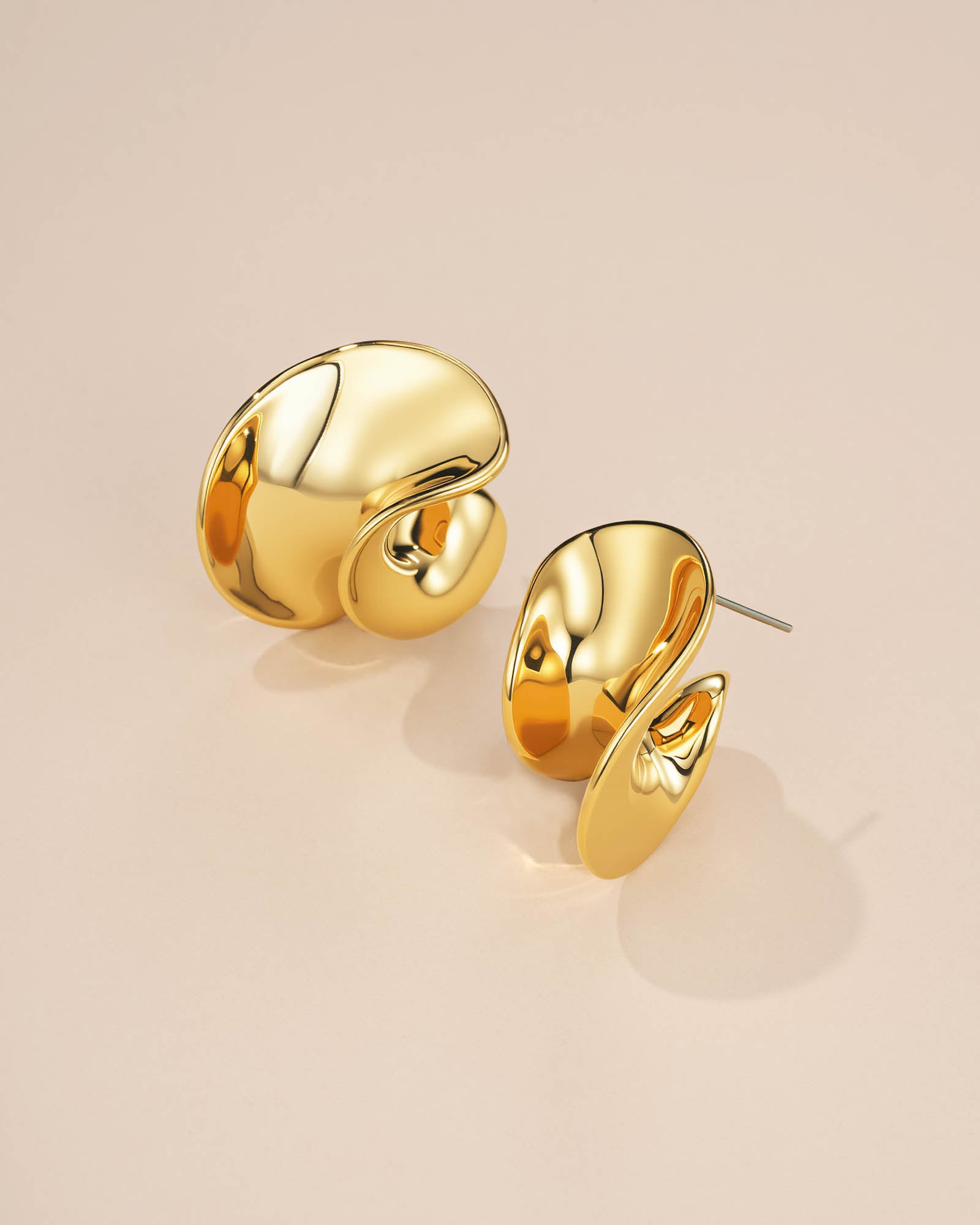 Twisted Open Hoop Stud Earrings In Gold Tone Chunky Curve Style