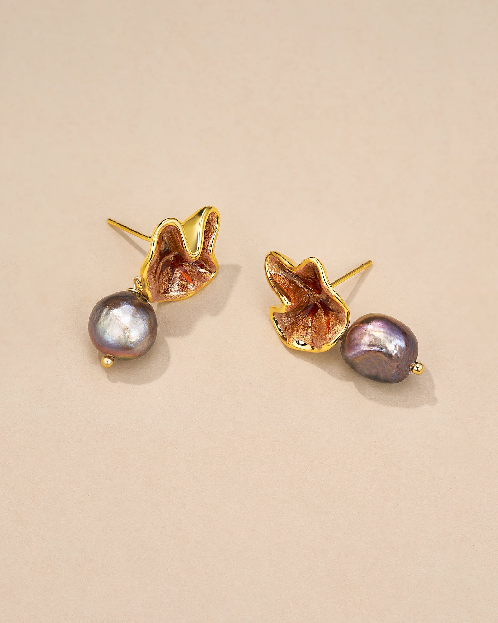 Baroque Gray Pearl Drop Organic Sculptural Stud Earrings