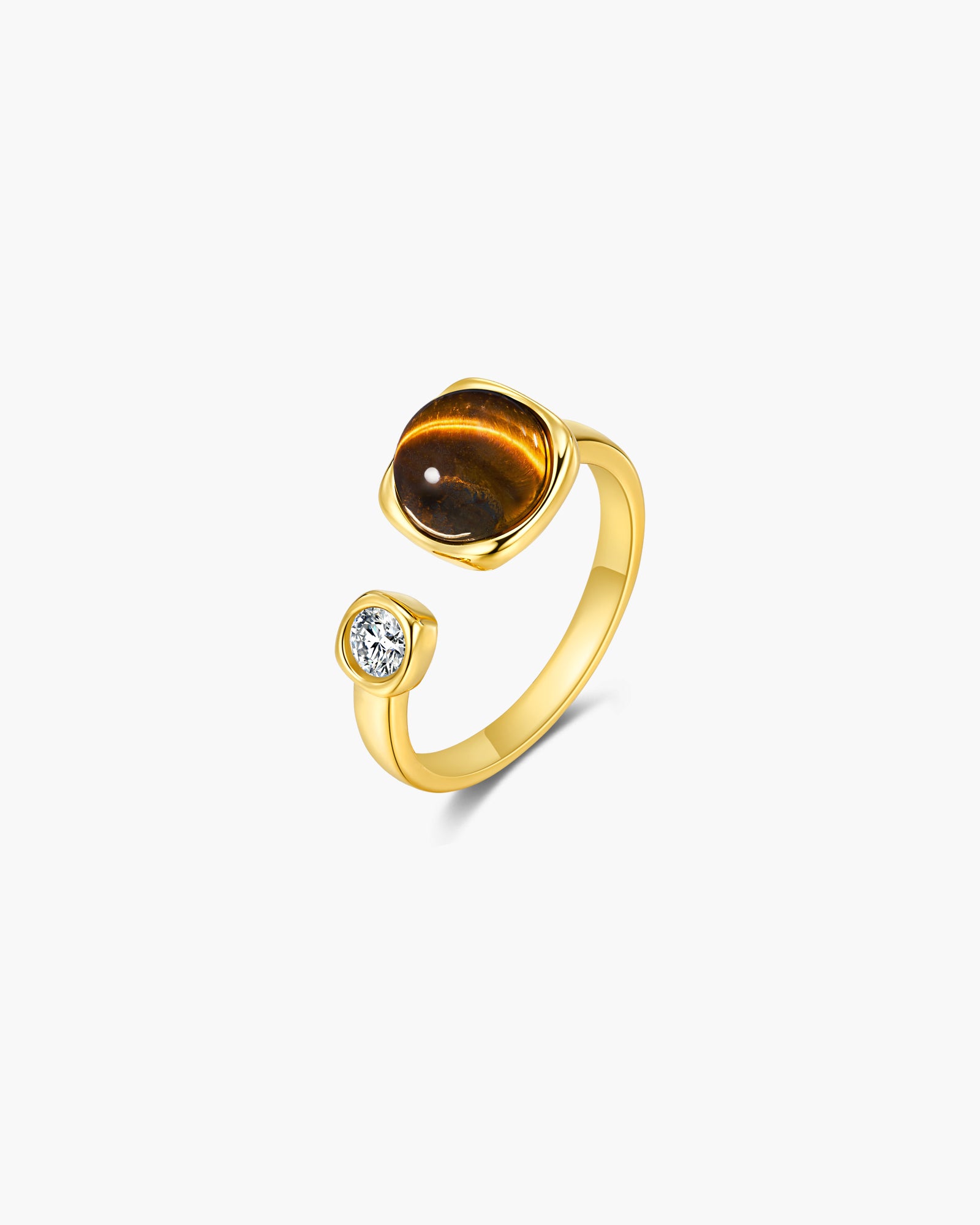 Gold Tiger Eye CZ Simple Adjustable Ring