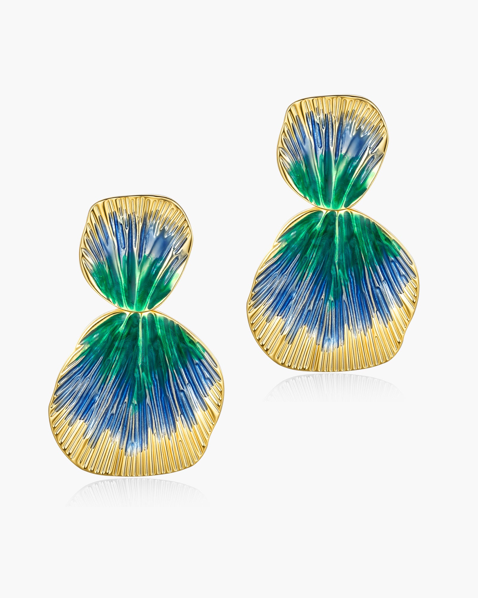 Ribbed Enamel Dangle Earrings In Lagoon Boho Style
