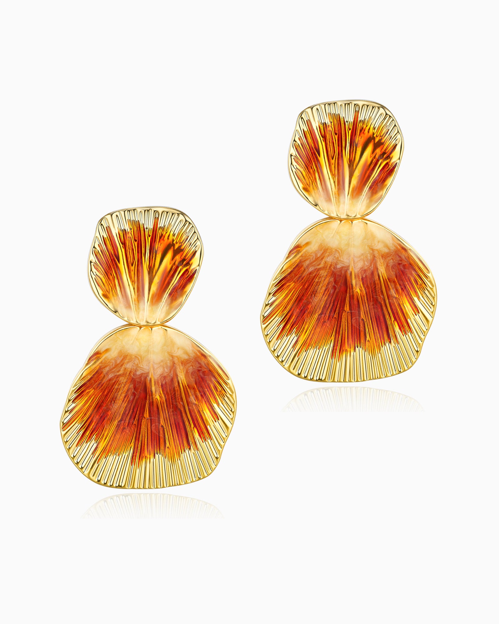 Gold Boho Ribbed Enamel Dangle Earrings - Sunburst