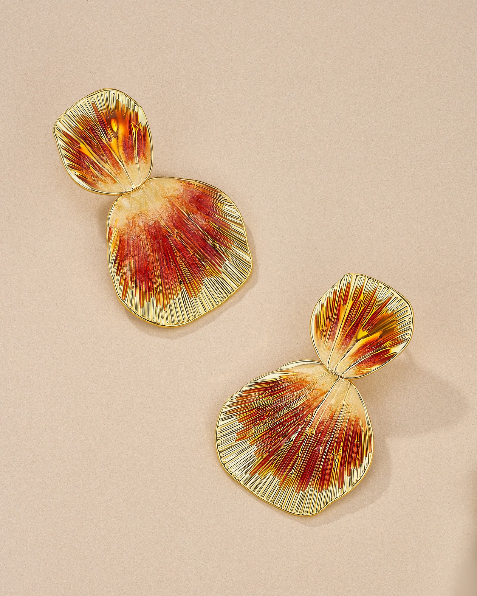 Gold Boho Ribbed Enamel Dangle Earrings - Sunburst