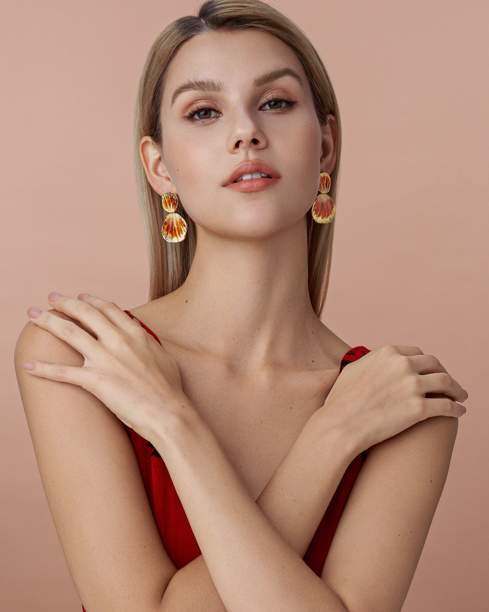 Gold Boho Ribbed Enamel Dangle Earrings - Sunburst