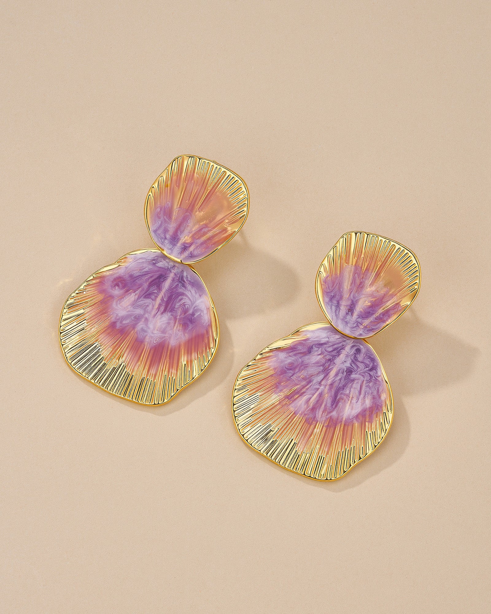 Ribbed Enamel Dangle Earrings In Lavender Boho Style