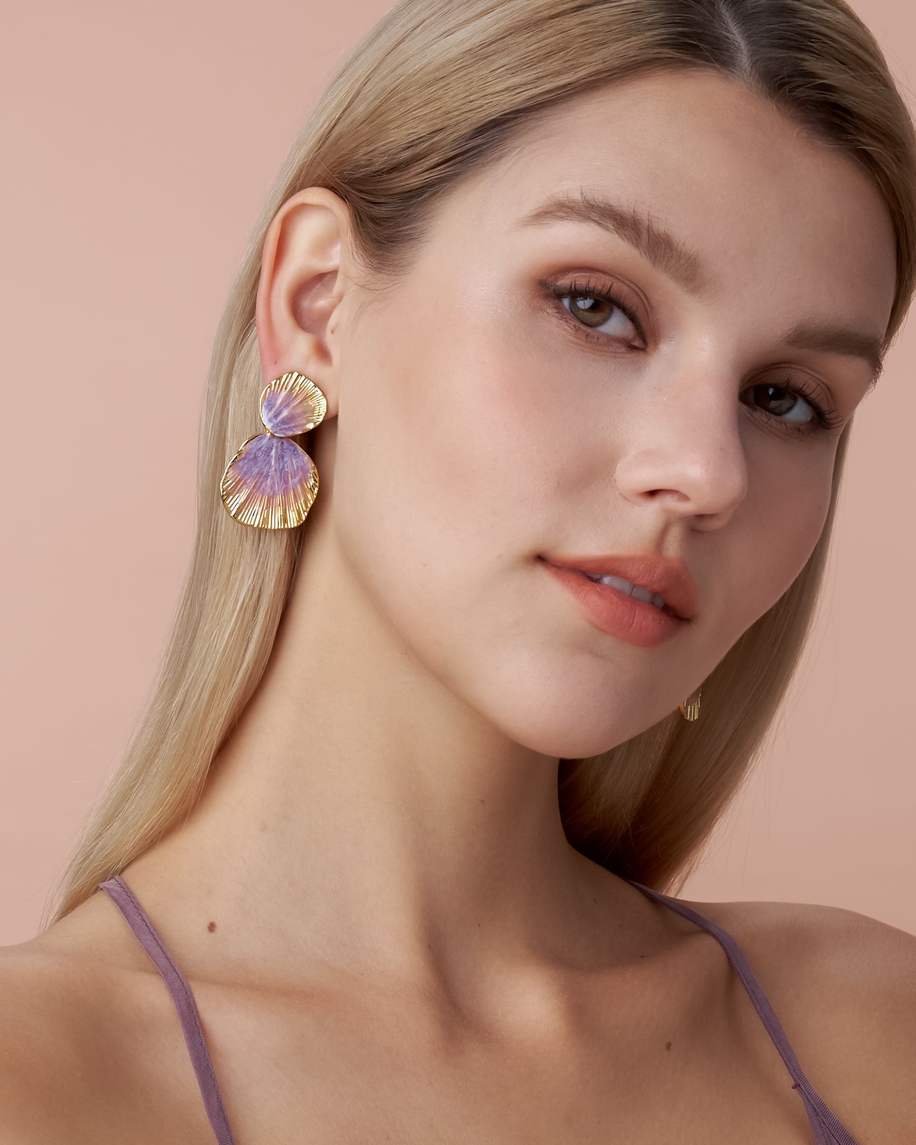 Ribbed Enamel Dangle Earrings In Lavender Boho Style