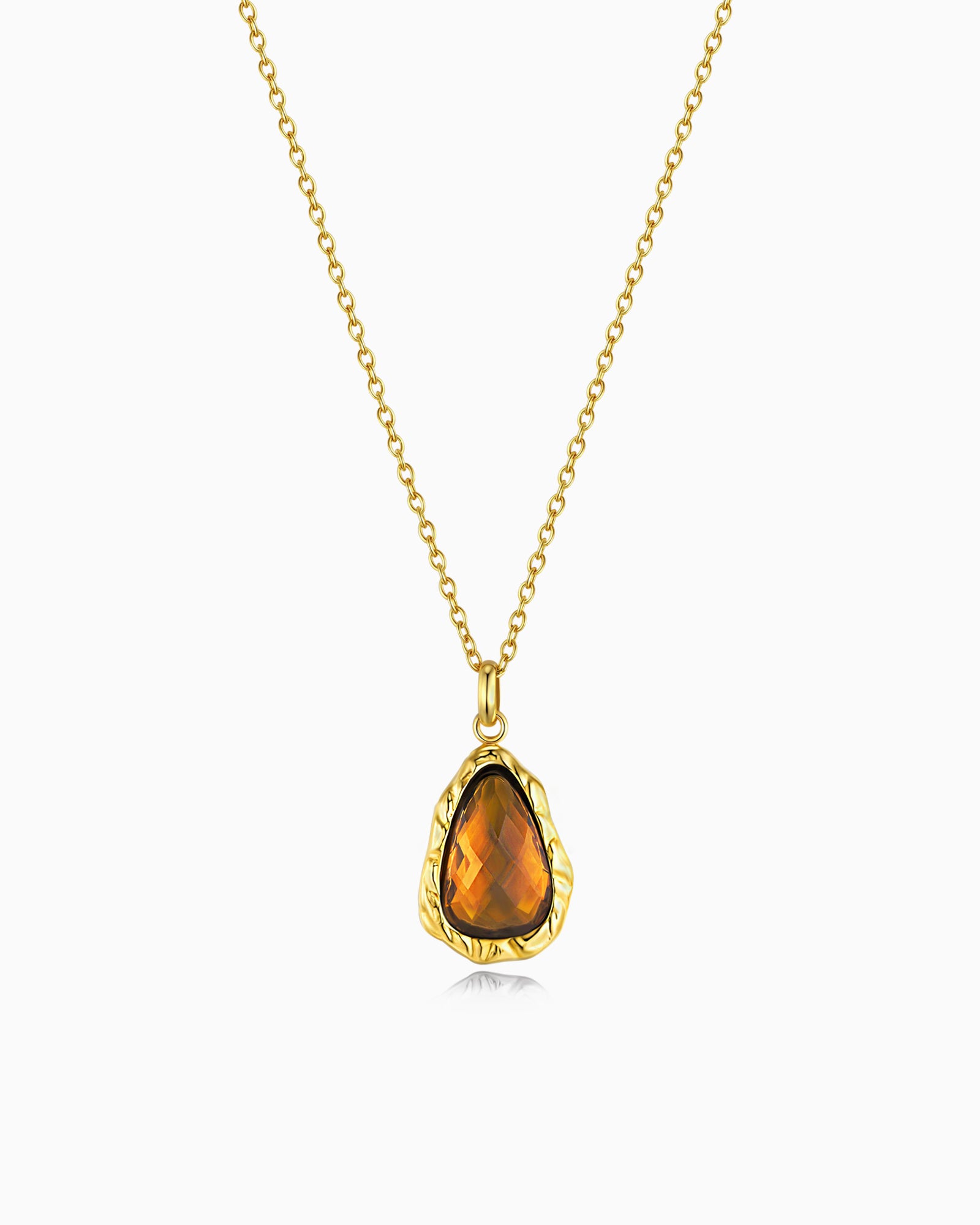 Gold Brown Amber Cognac Pendant Necklace