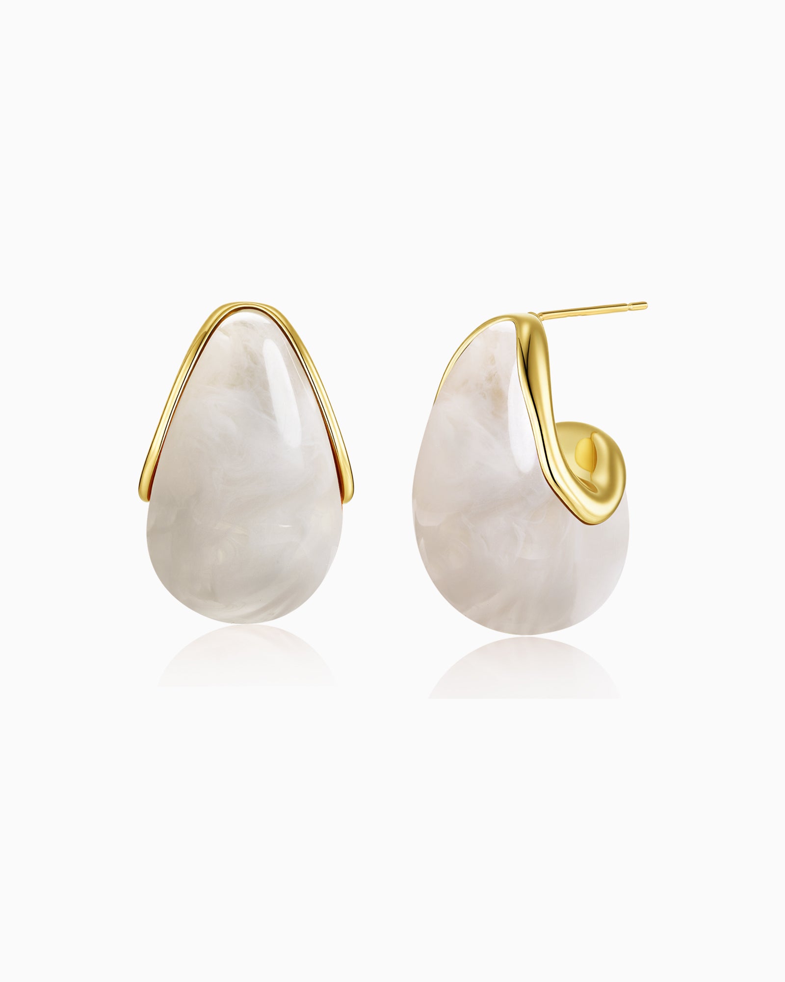 Gold Resin C Shape Teardrop Dangle Earrings - Cotton