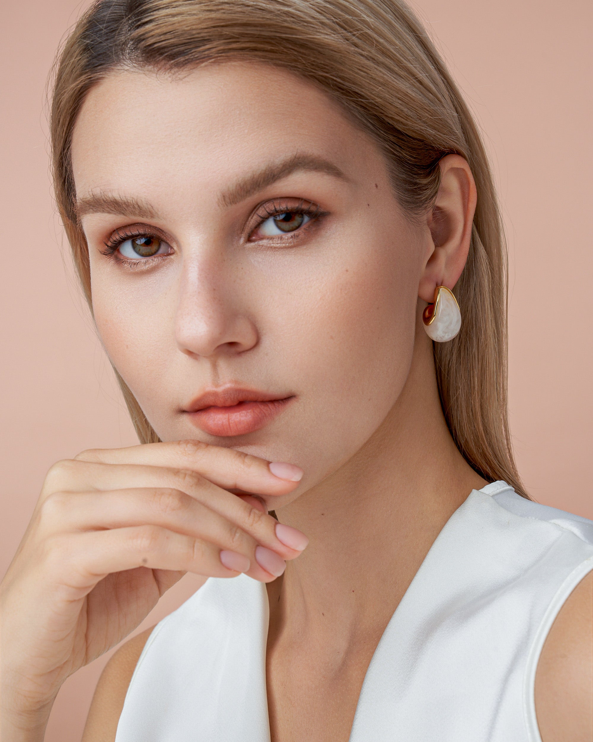 C Shape Teardrop Dangle Earrings In Gold Tone Cotton Resin Style