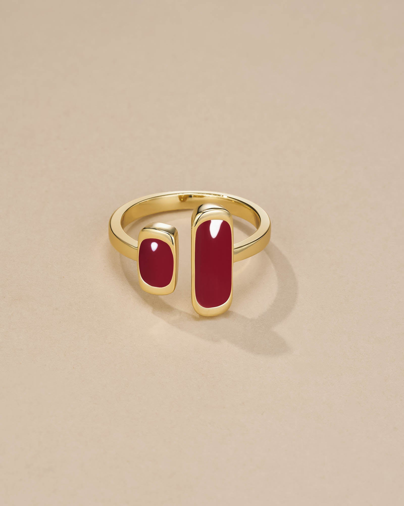 Minimalist Gold Maroon Enamel Adjustable Ring