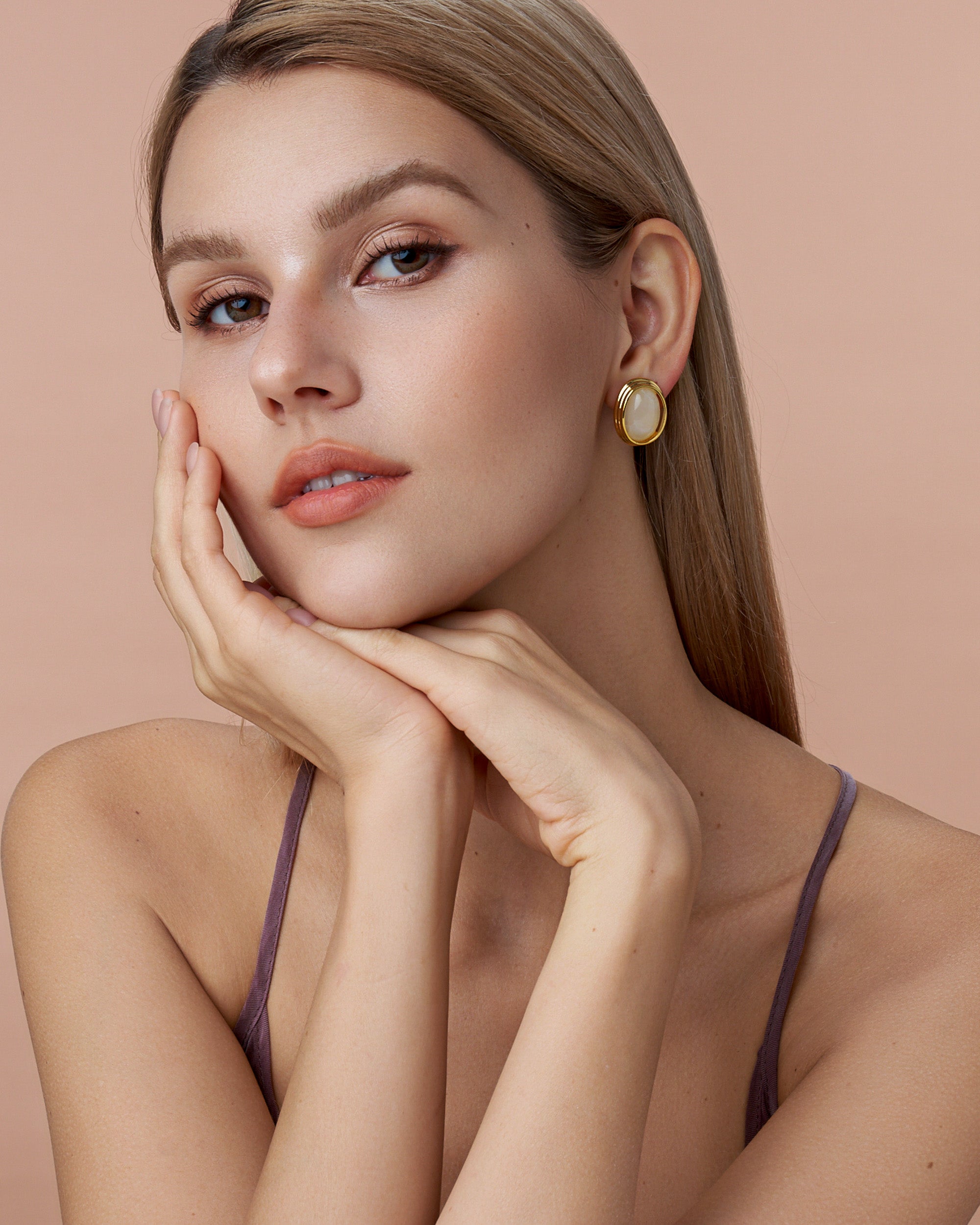 Gold Cotton Cloud Enamel Chunky Stud Earrings