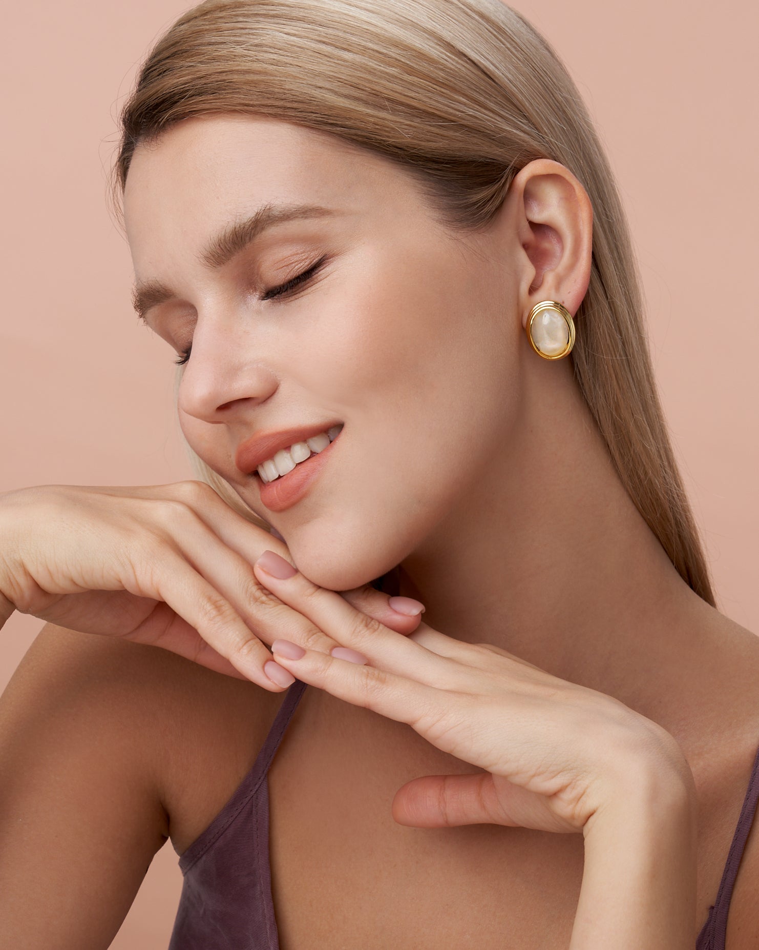 Gold Cotton Cloud Enamel Chunky Stud Earrings