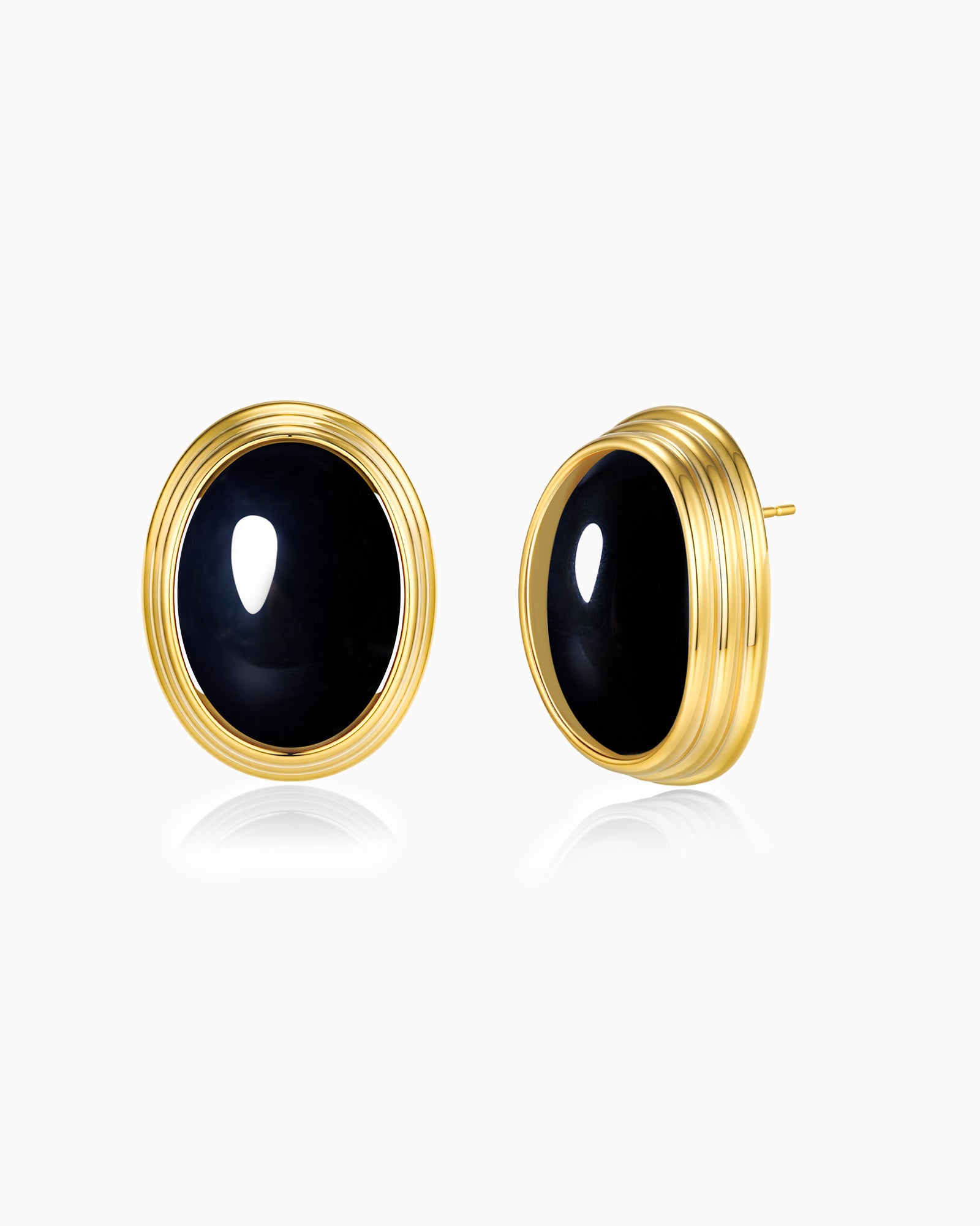 Gold Black Enamel Chunky Stud Earrings