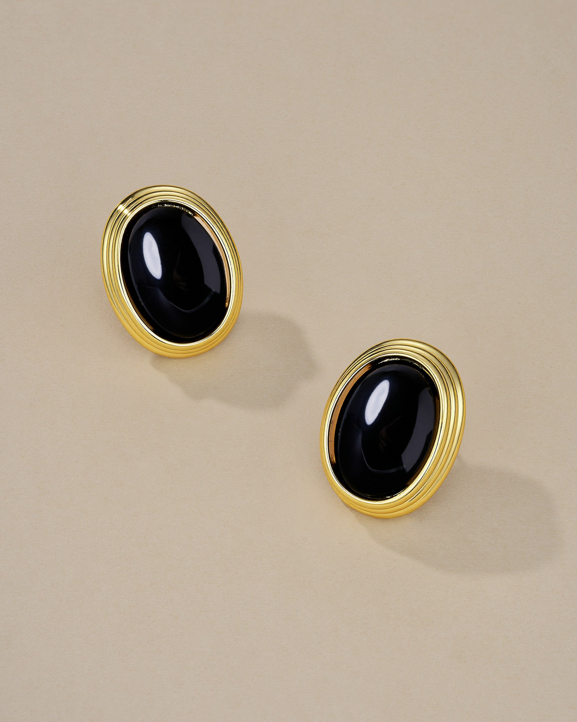 Chunky Stud Earrings In Gold Tone Black Enamel Style