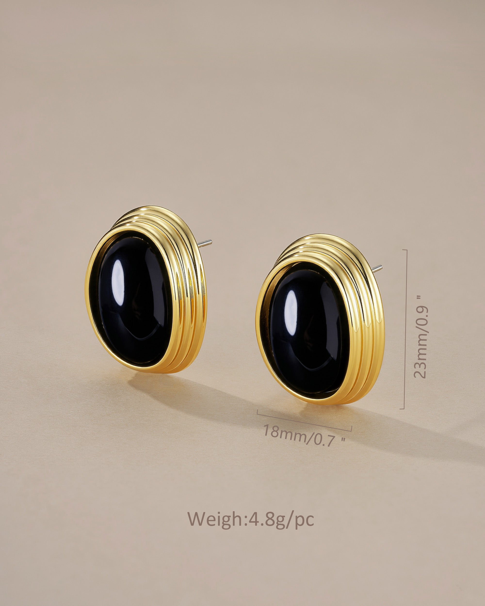 Gold Black Enamel Chunky Stud Earrings