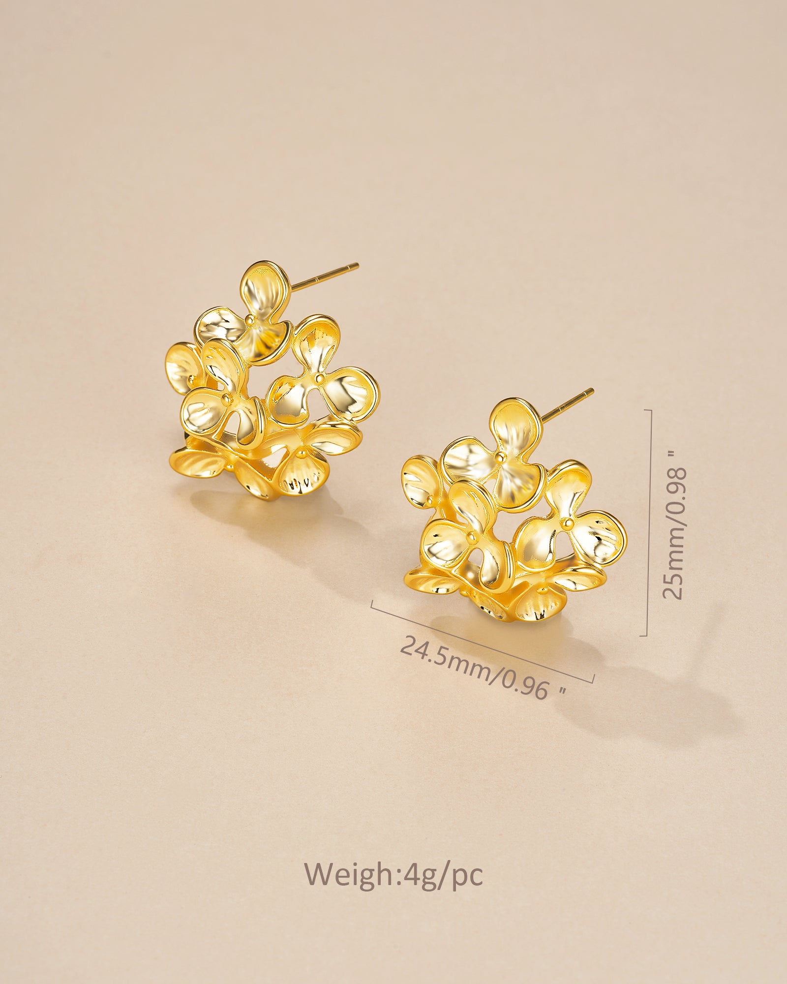 Floral Cluster Stud Earrings In Gold Tone Statement Style