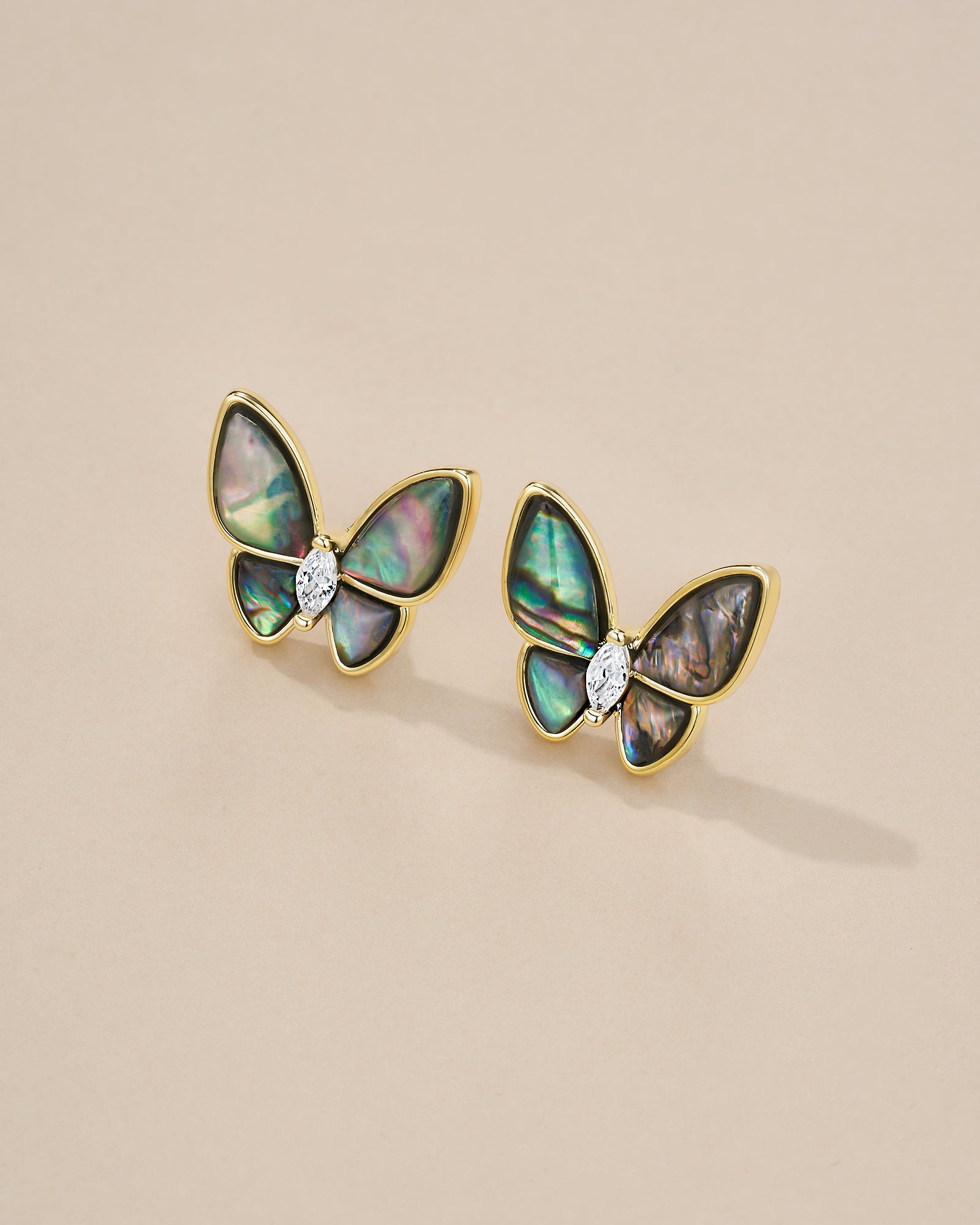 Butterfly Stud Earrings With Mother Of Pearl Style Accent