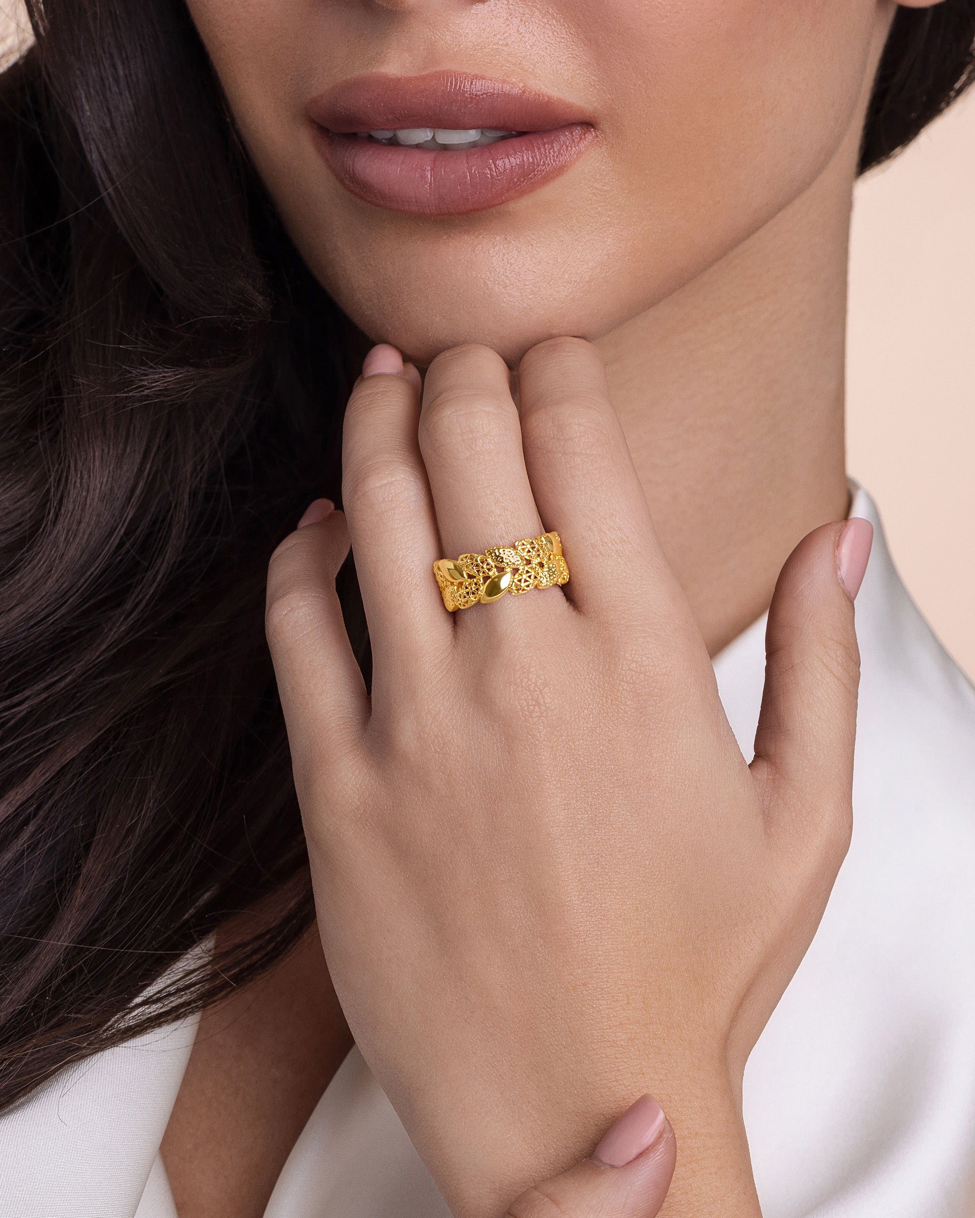 Gold Floral Petal Patterned Adjustable Ring