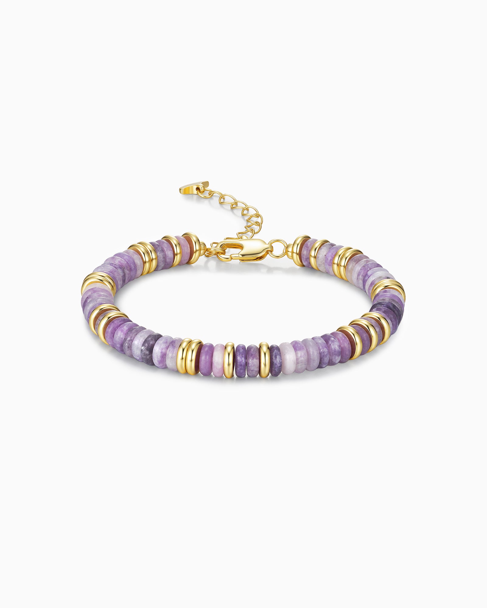 Gold Natural Stone Bead Necklace - Amethyst
