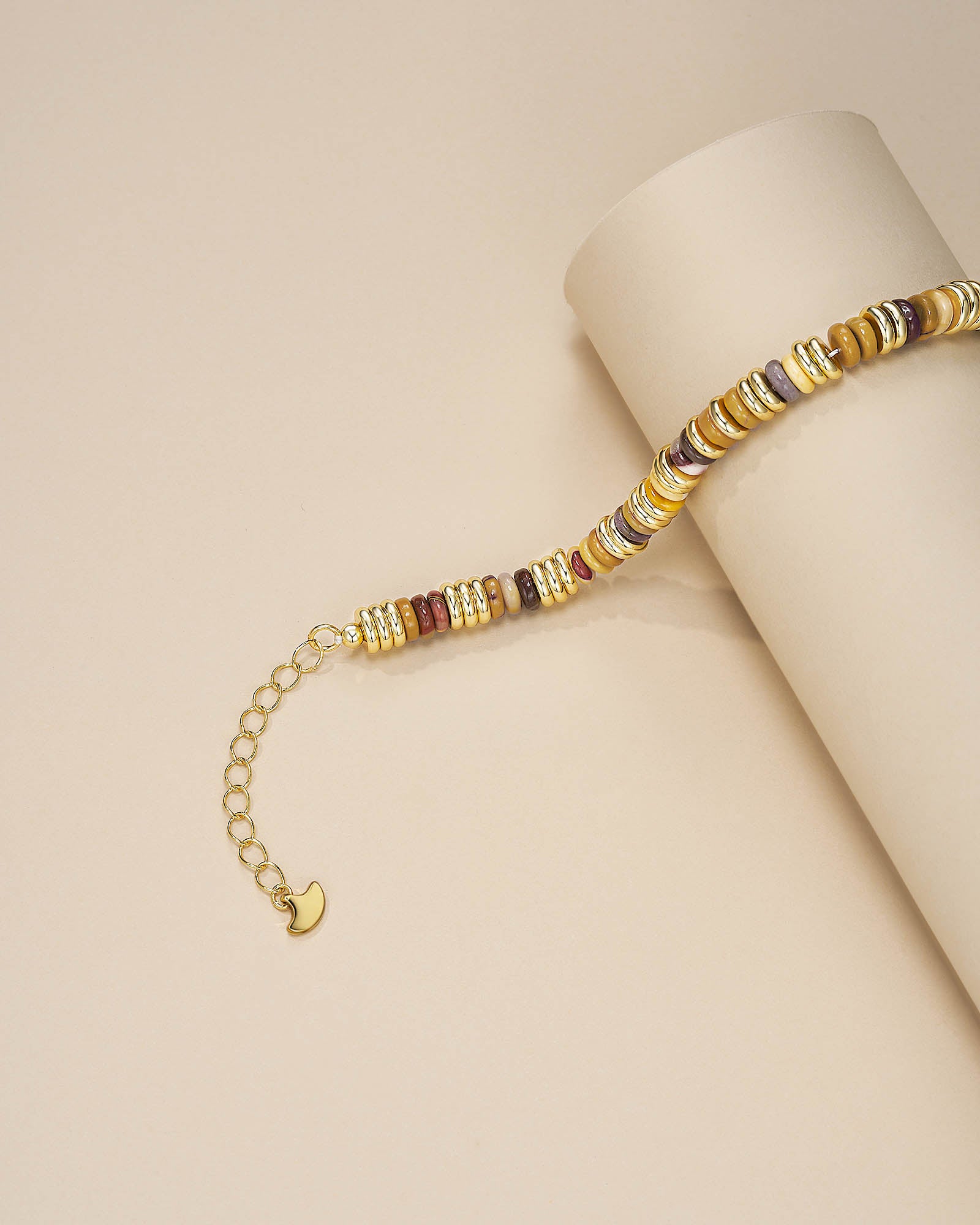 Gold Brown Amber Stone Bead Bracelet - Dune
