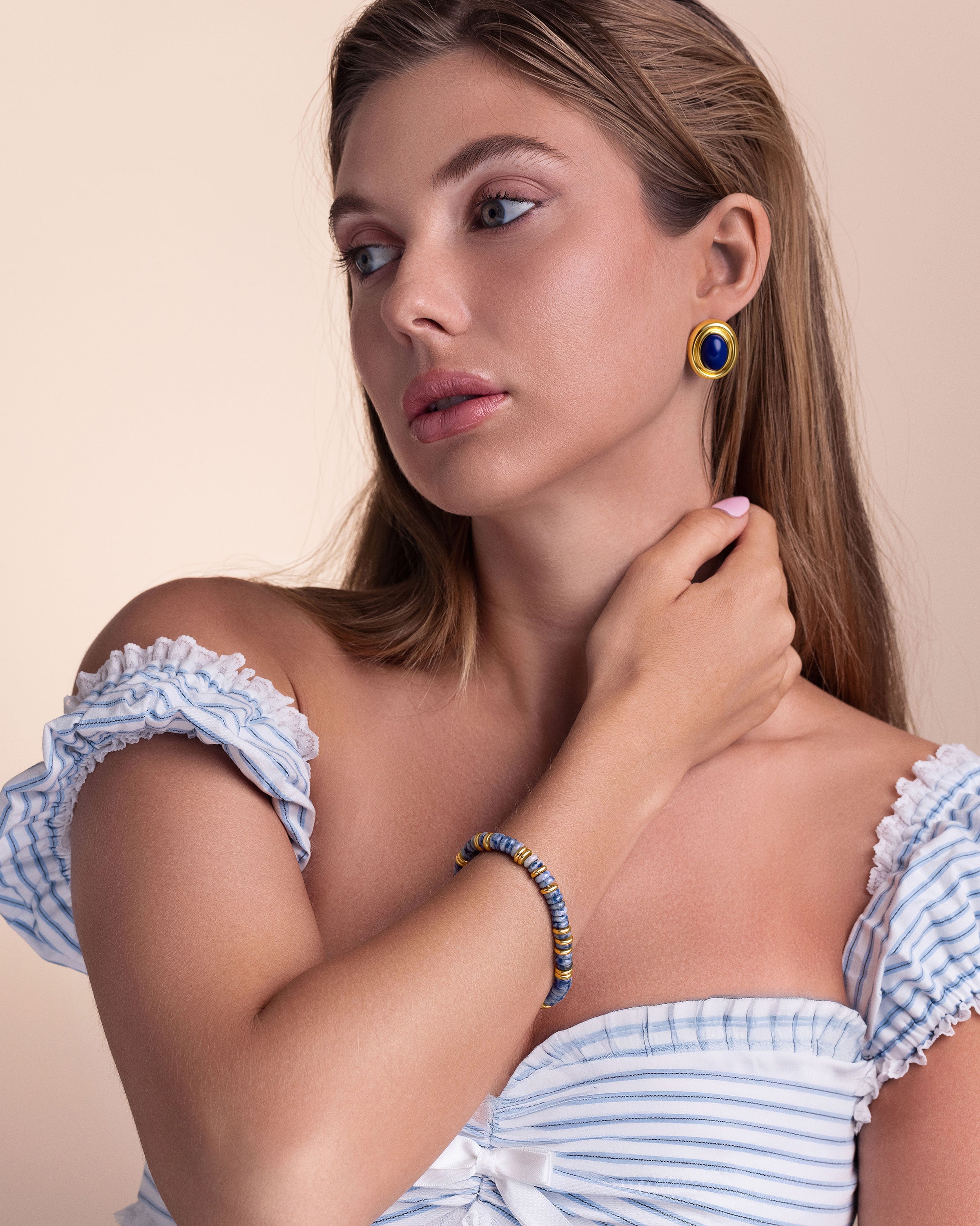 Gold Natural Stone Bead Bracelet - Cloud