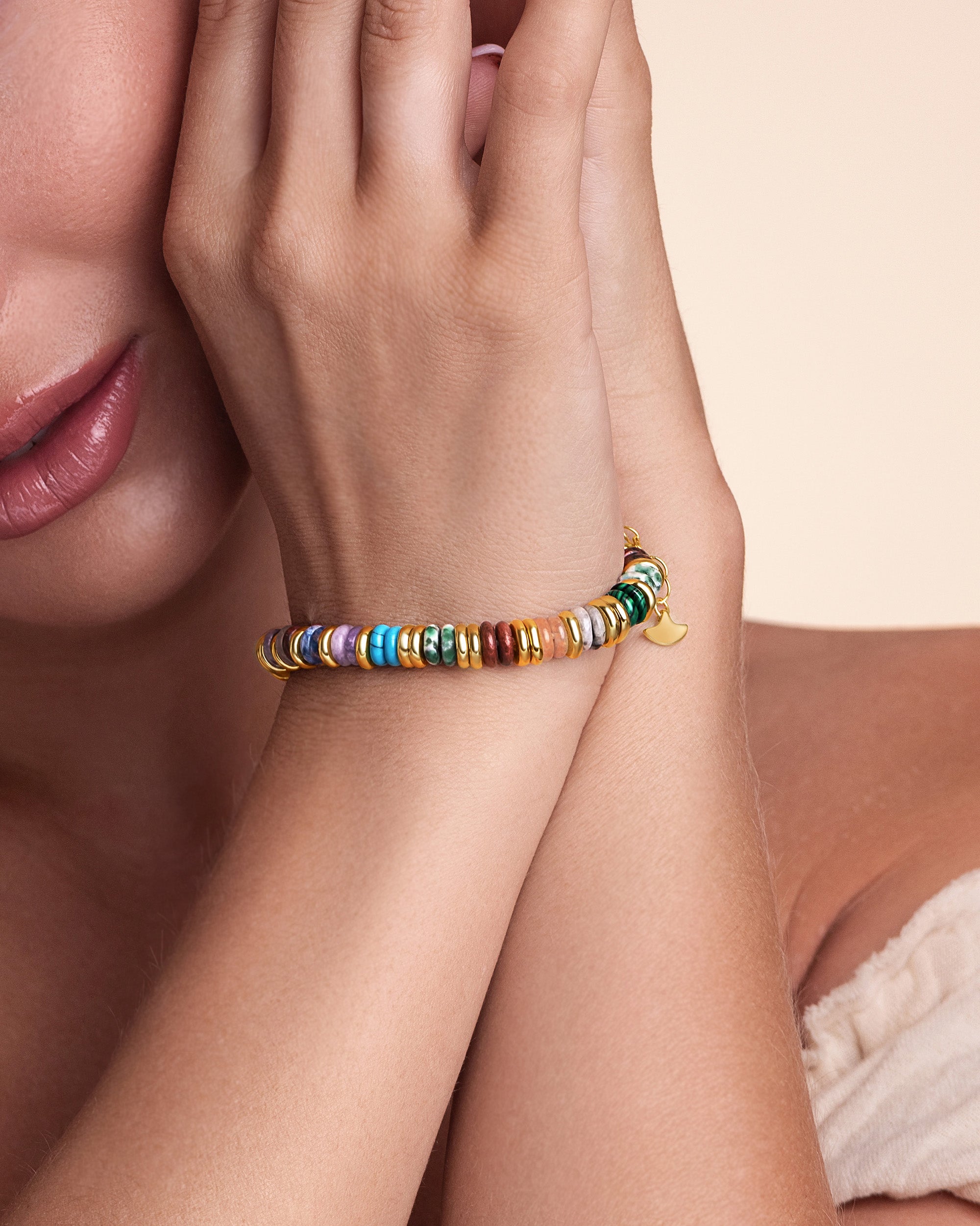 Gold Natural Stone Bead Bracelet - Earth