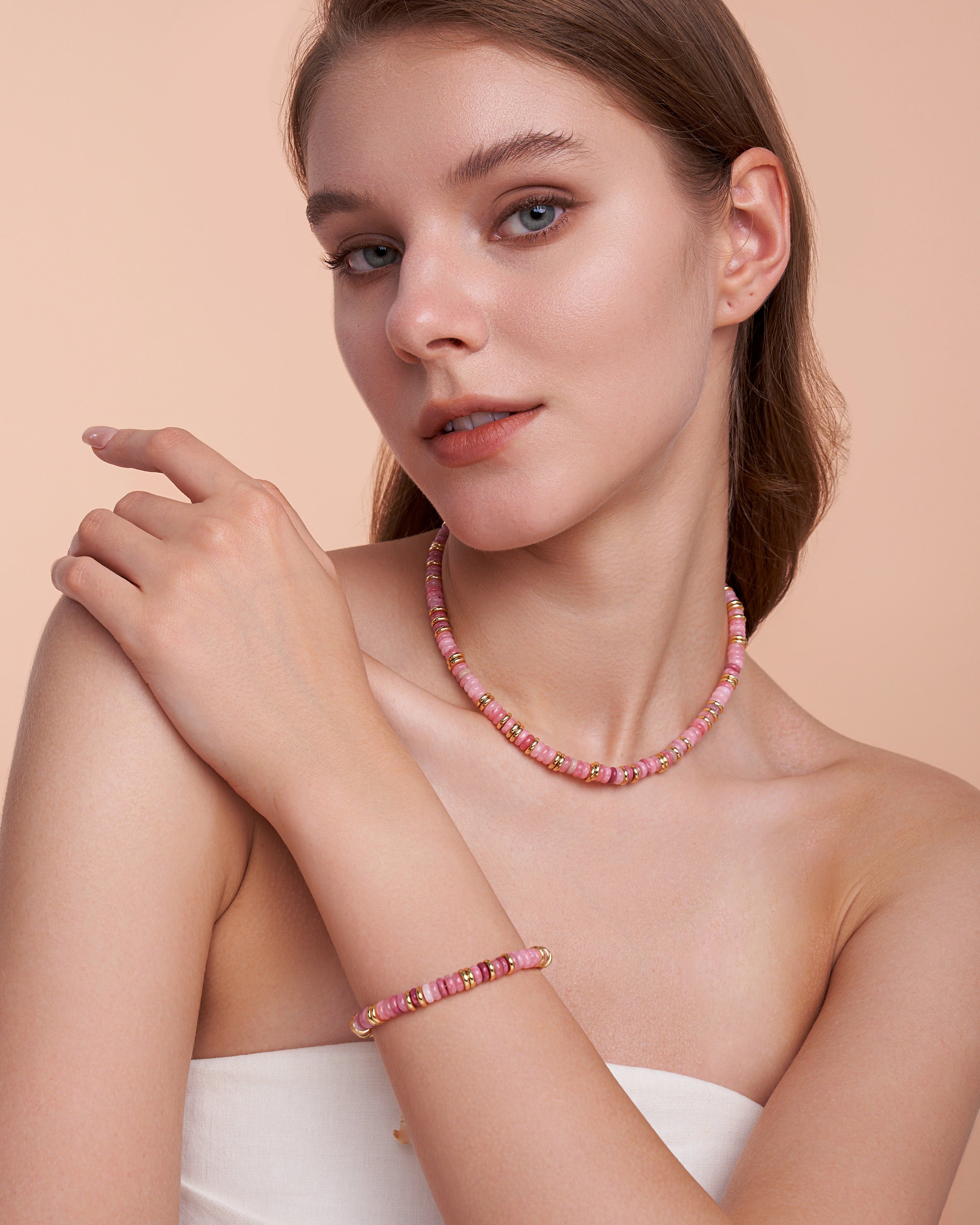 Gold Natural Stone Bead bracelet - Rose