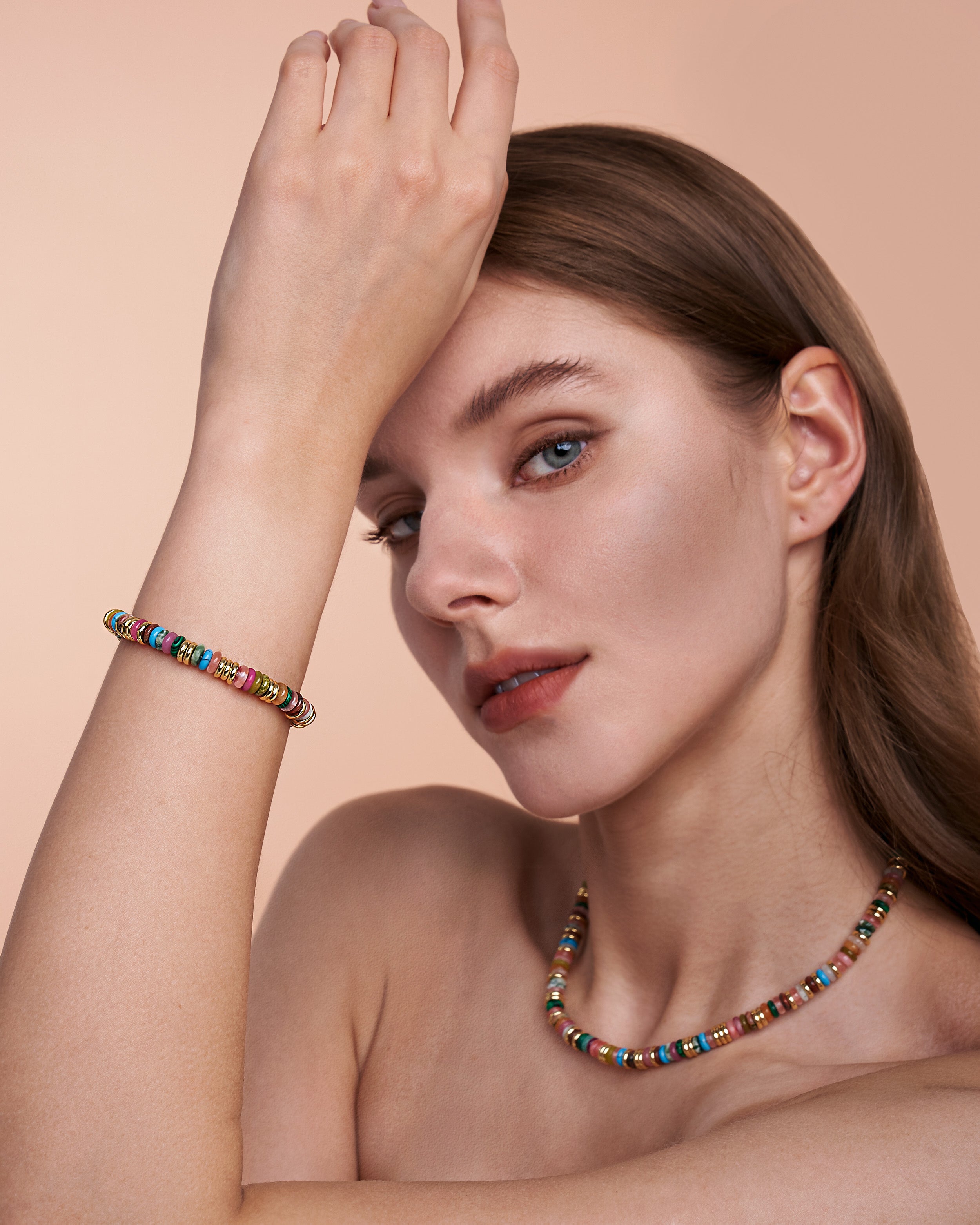 Gold Natural Stone Bead Bracelet- Candy