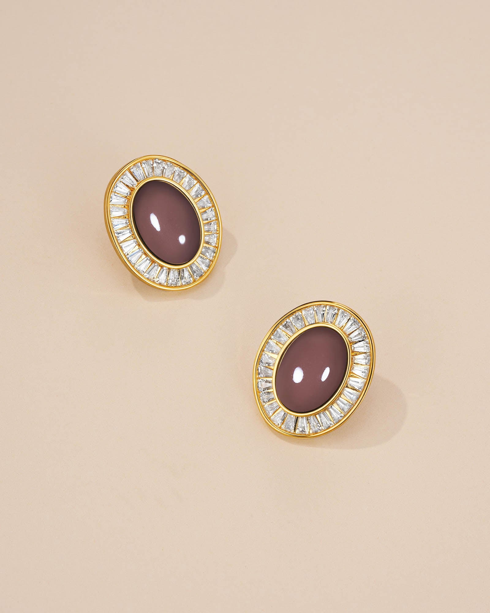 Chunky Stud Earrings With Enamel And CZ Chocolate Style