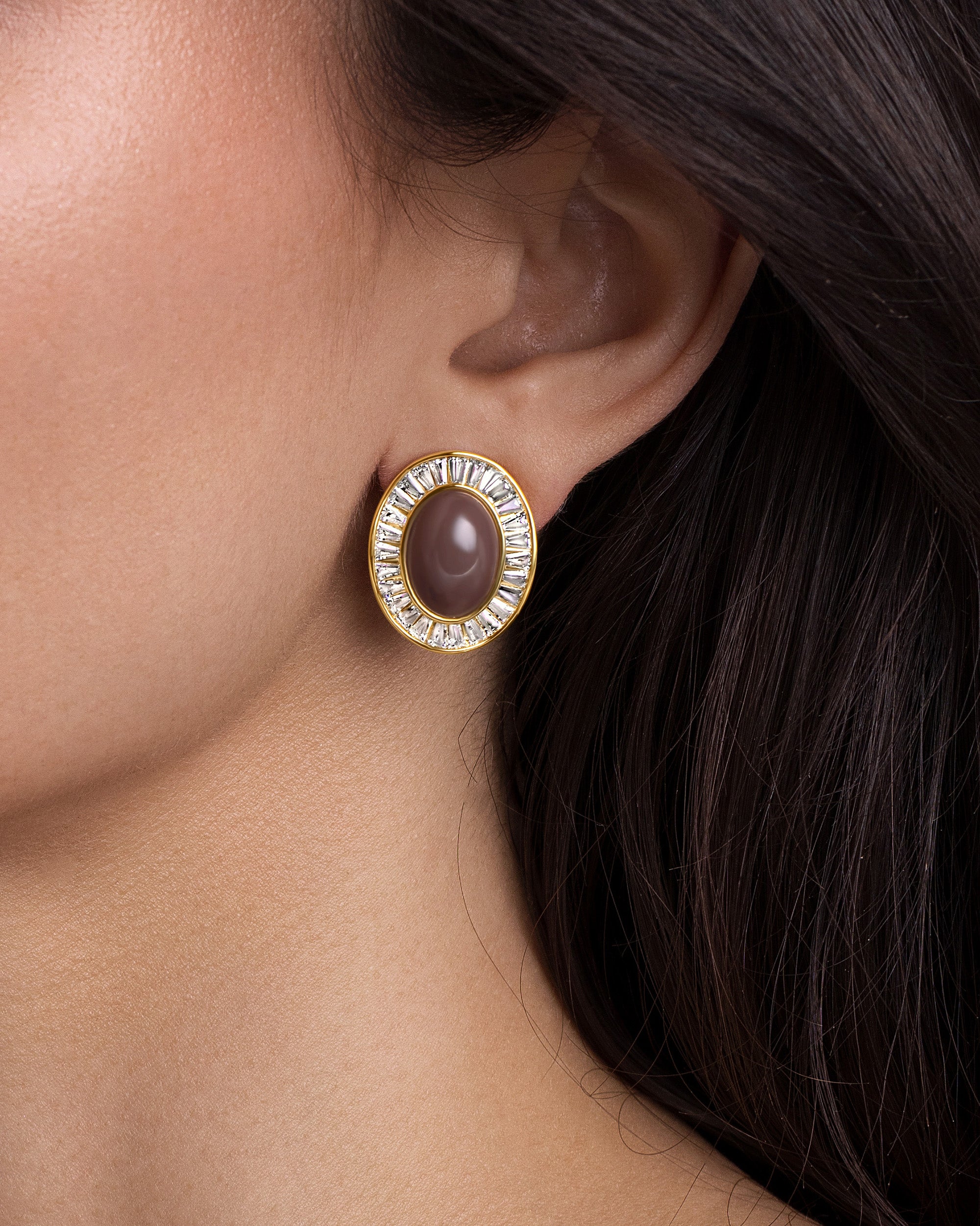 Chunky Stud Earrings With Enamel And CZ Chocolate Style