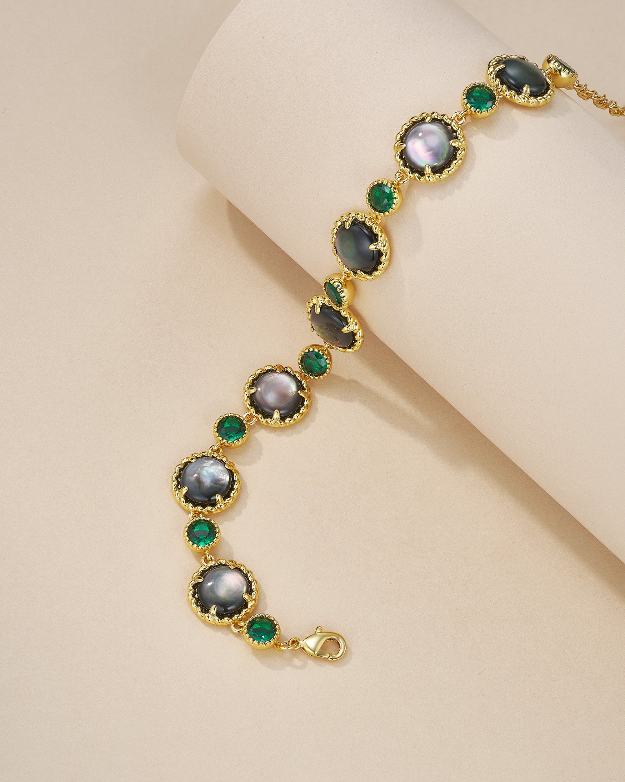 Adjustable Beaded Statement Bracelet With Black Pearl Style Accent