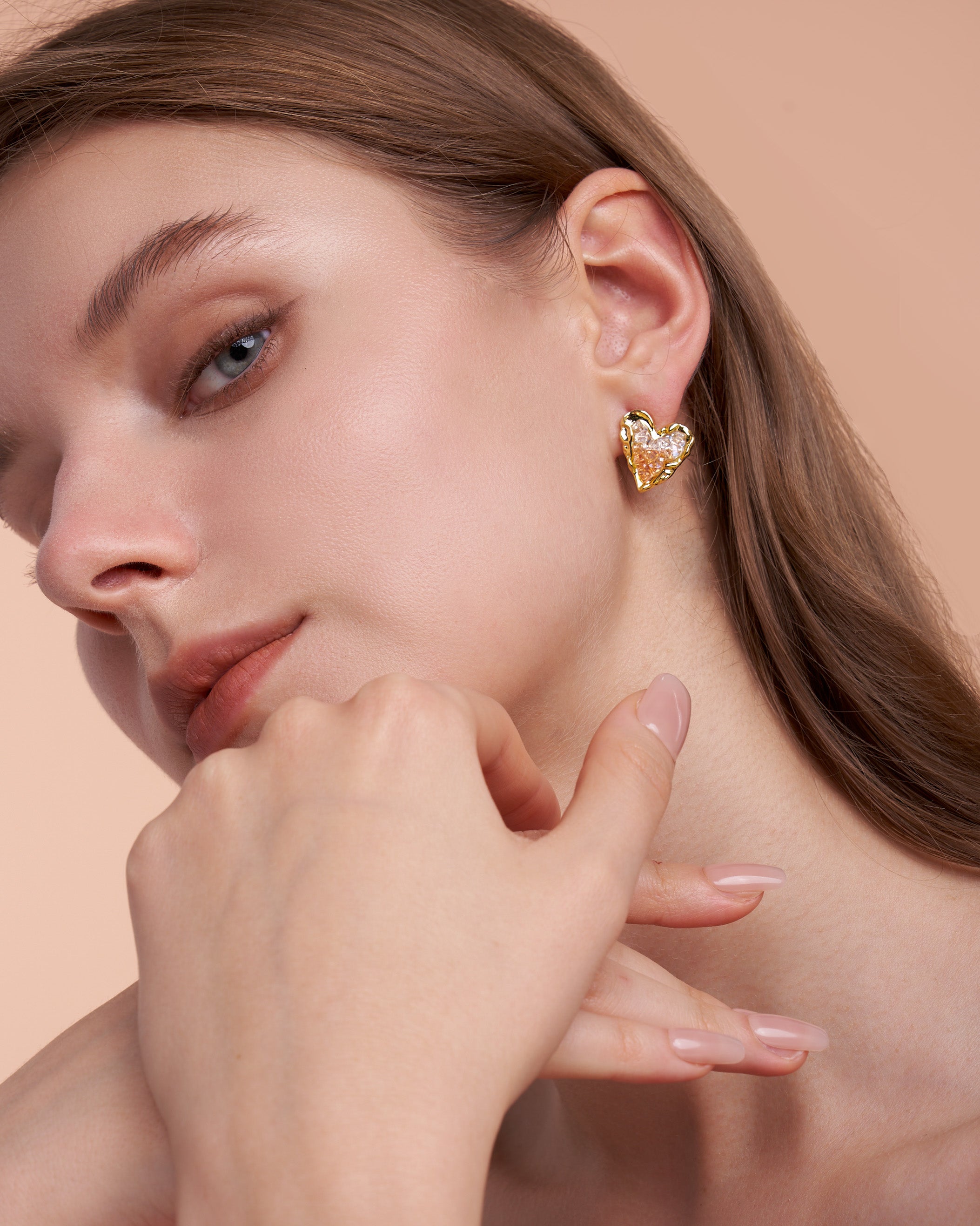 Gold Crystal Heart Shaped Studs