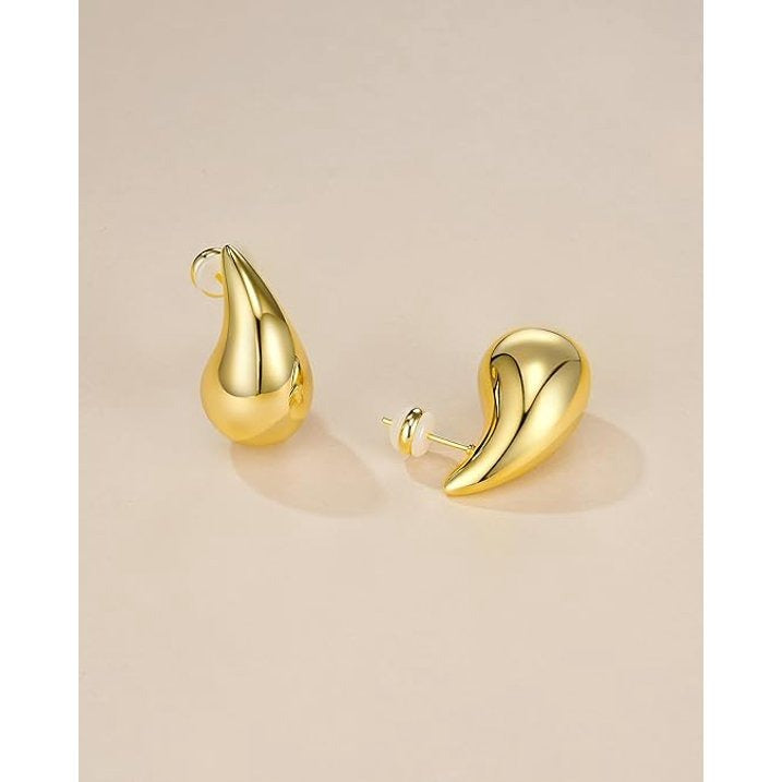 SNGIA 18K Gold Plated Teardrop Stud Earrings, Chunky Water Drop Design, 3 Sizes for Women