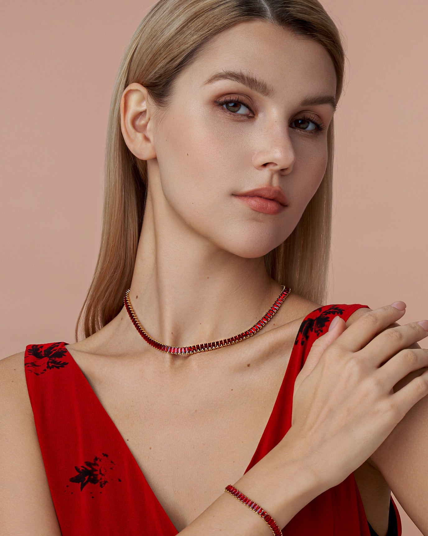 Ruby Baguette Gold Choker Necklace