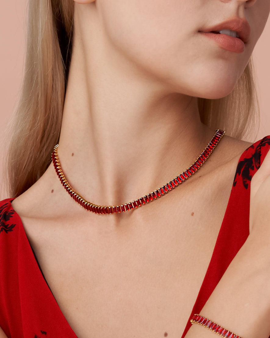 Ruby Baguette Gold Choker Necklace
