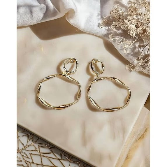 SNGIA 18K Gold-Plated Double Hoop Dangle Earrings for Women, Large Geometric Statement Style