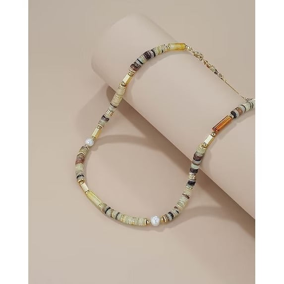 SNGIA 18K Gold Plated Multicolor Natural Stone Beaded Adjustable Choker Necklace for Women