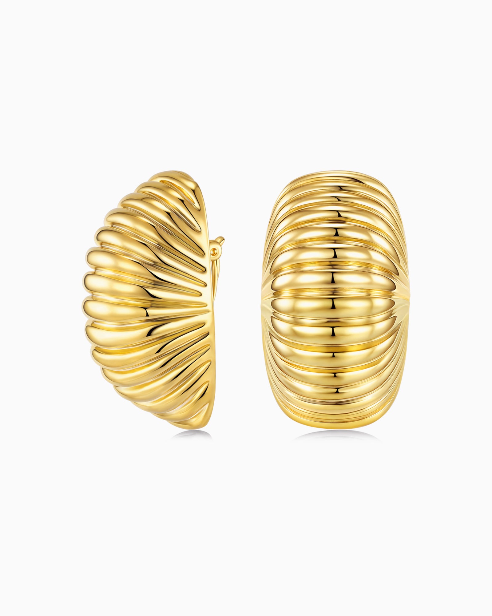 Extra Large Gold Clip-on Earrings with Ribbed Pattern Design