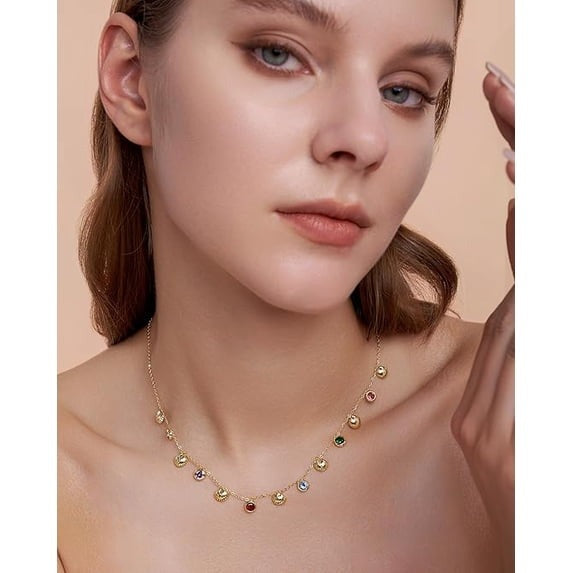 SNGIA 18K Gold Plated Shell Charm Necklace for Women, Multicolor Beaded Statement Choker